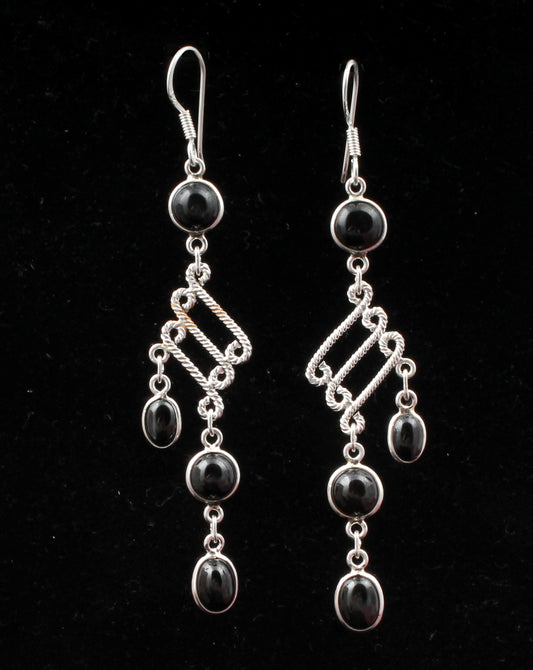 925 Sterling Silver Black Onyx Long Dangle Handmade Earrings