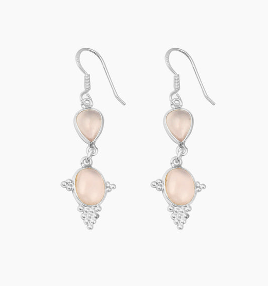 Natural Rose Quartz Earrings Handmade 925 Sterling Silver Jewelry