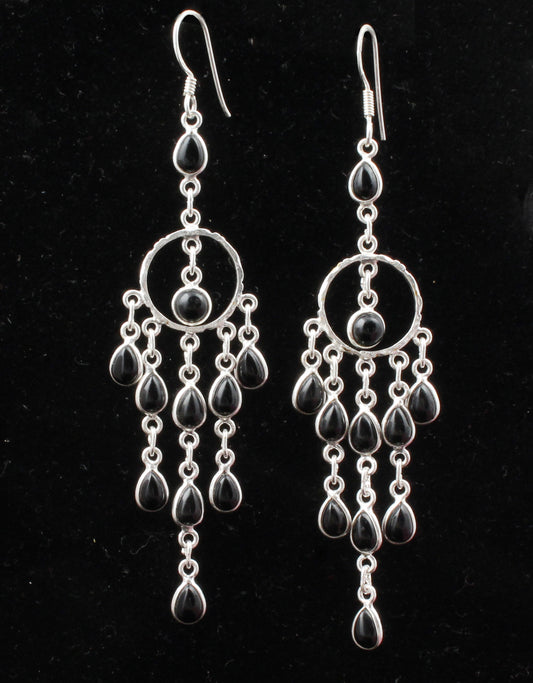 925 Sterling Silver Black Onyx Chandelier Earrings Jewelry