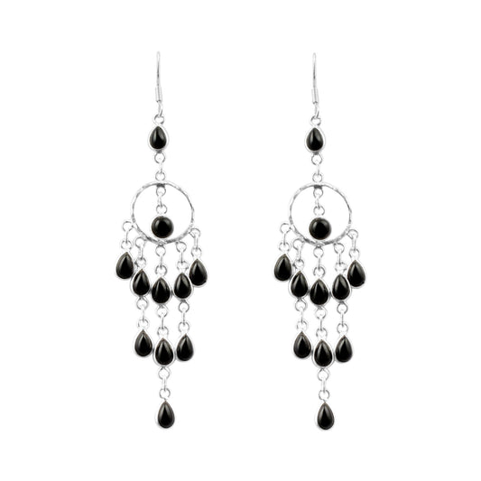 925 Sterling Silver Black Onyx Chandelier Earrings Jewelry