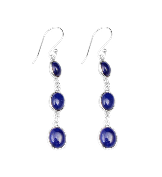 Natural Lapis Lazuli Earrings Handmade 925 Sterling Silver Ethnic Wear Earrings
