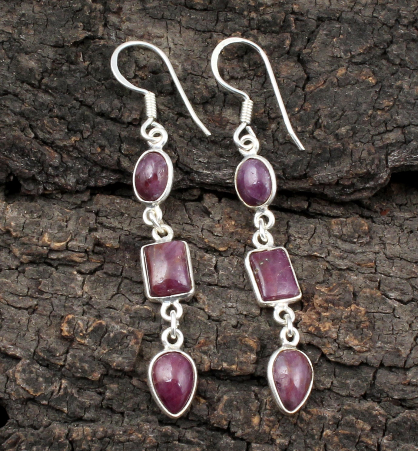 Natural Ruby Earrings in 925 Sterling Silver Handmade Dangle Jewelry