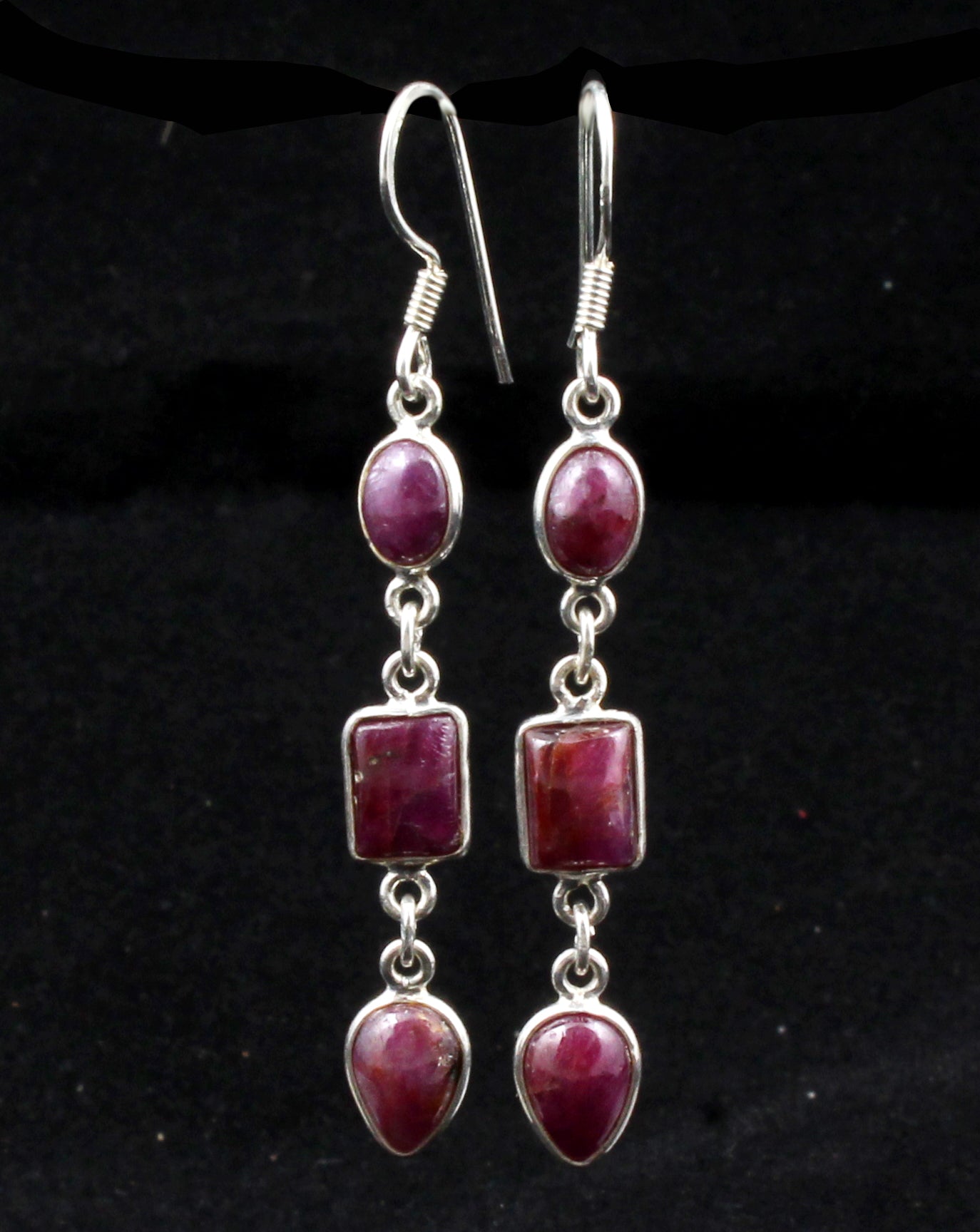 Natural Ruby Earrings in 925 Sterling Silver Handmade Dangle Jewelry