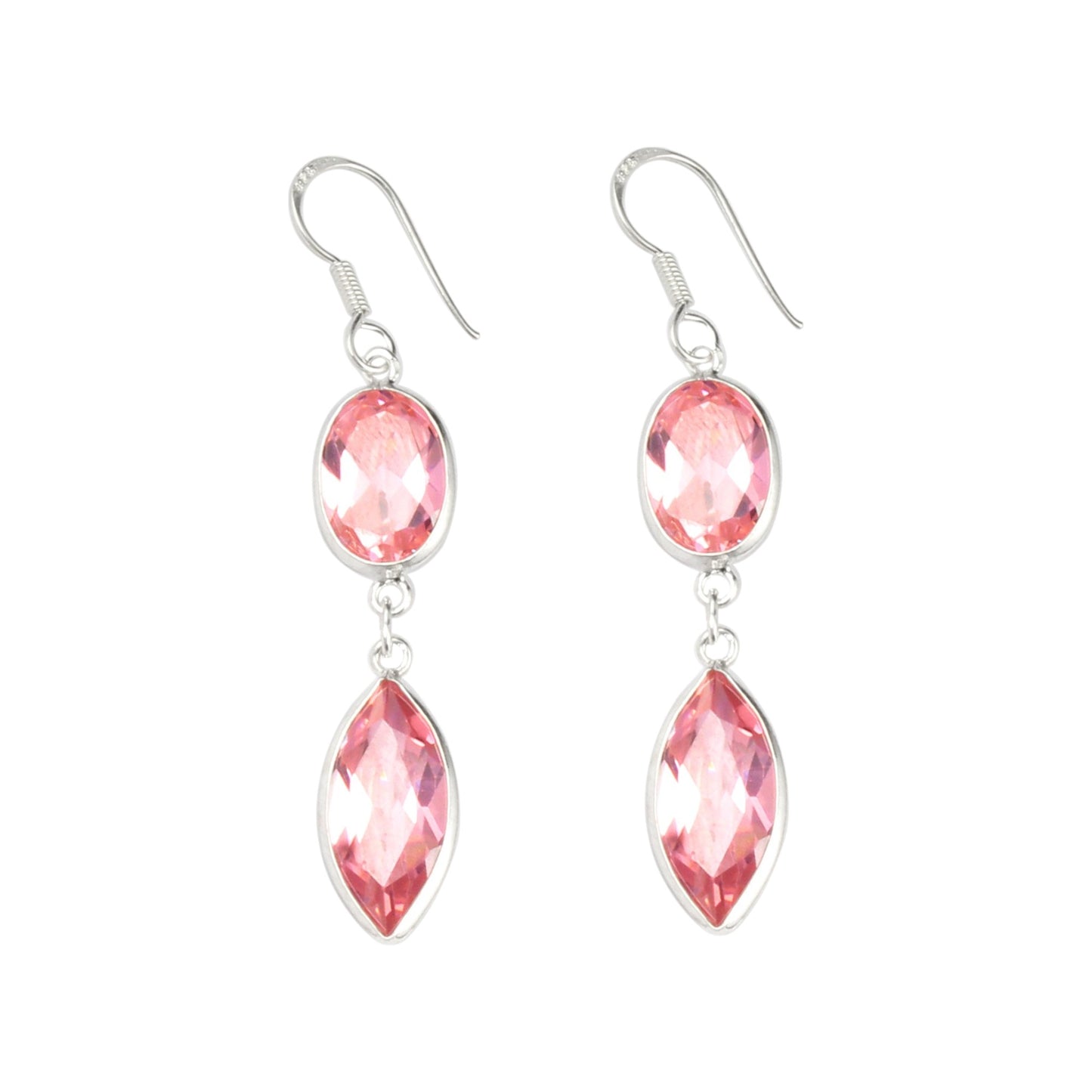 Pink Zirconia Earrings in 925 Sterling Silver Faceted Gemstone Jewelry