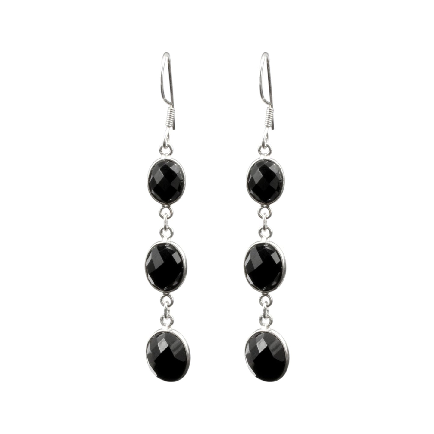 Black Onyx Earrings in 925 Sterling Silver Handmade Faceted Gemstone Jewelry