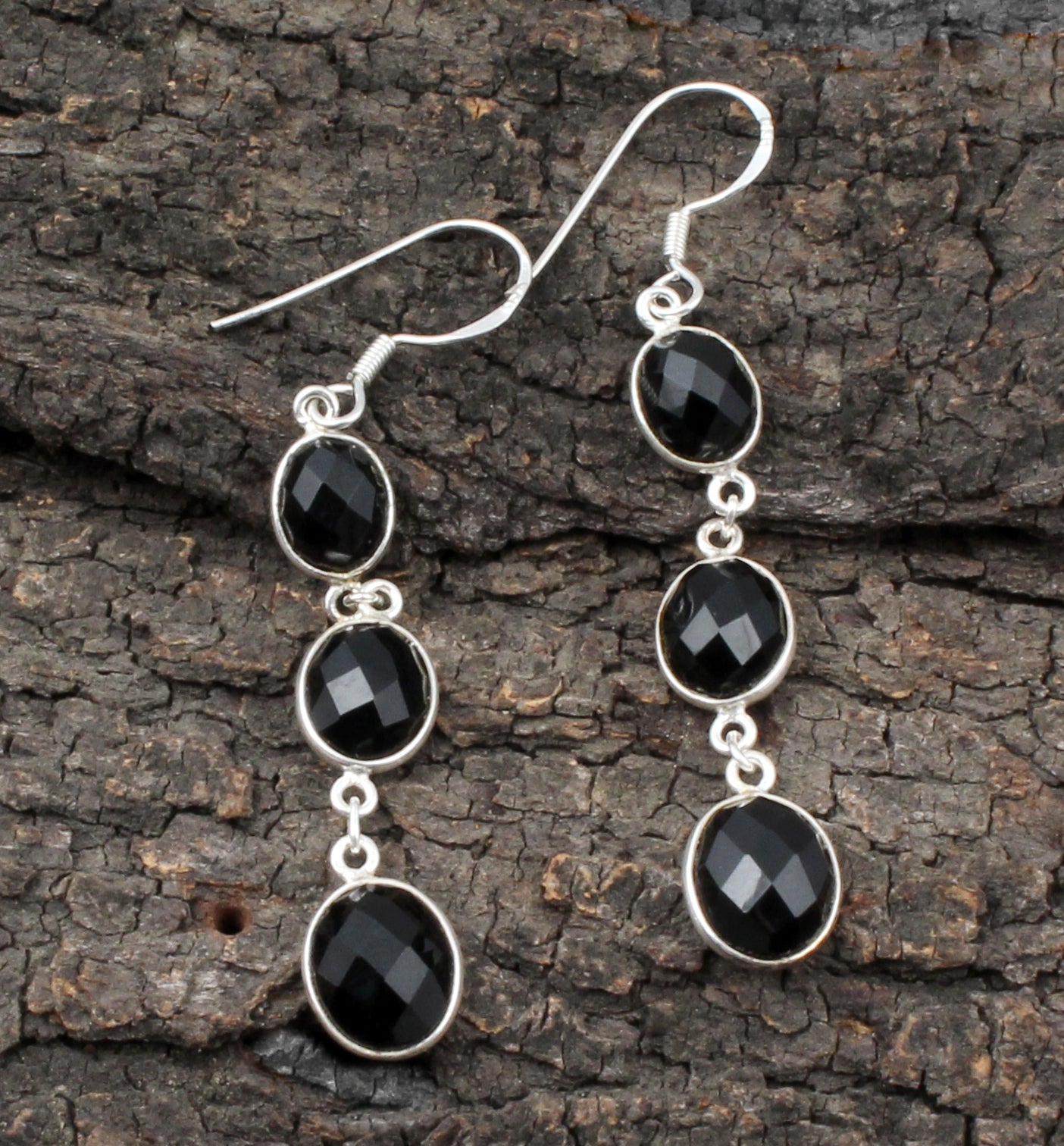 Black Onyx Earrings in 925 Sterling Silver Handmade Faceted Gemstone Jewelry