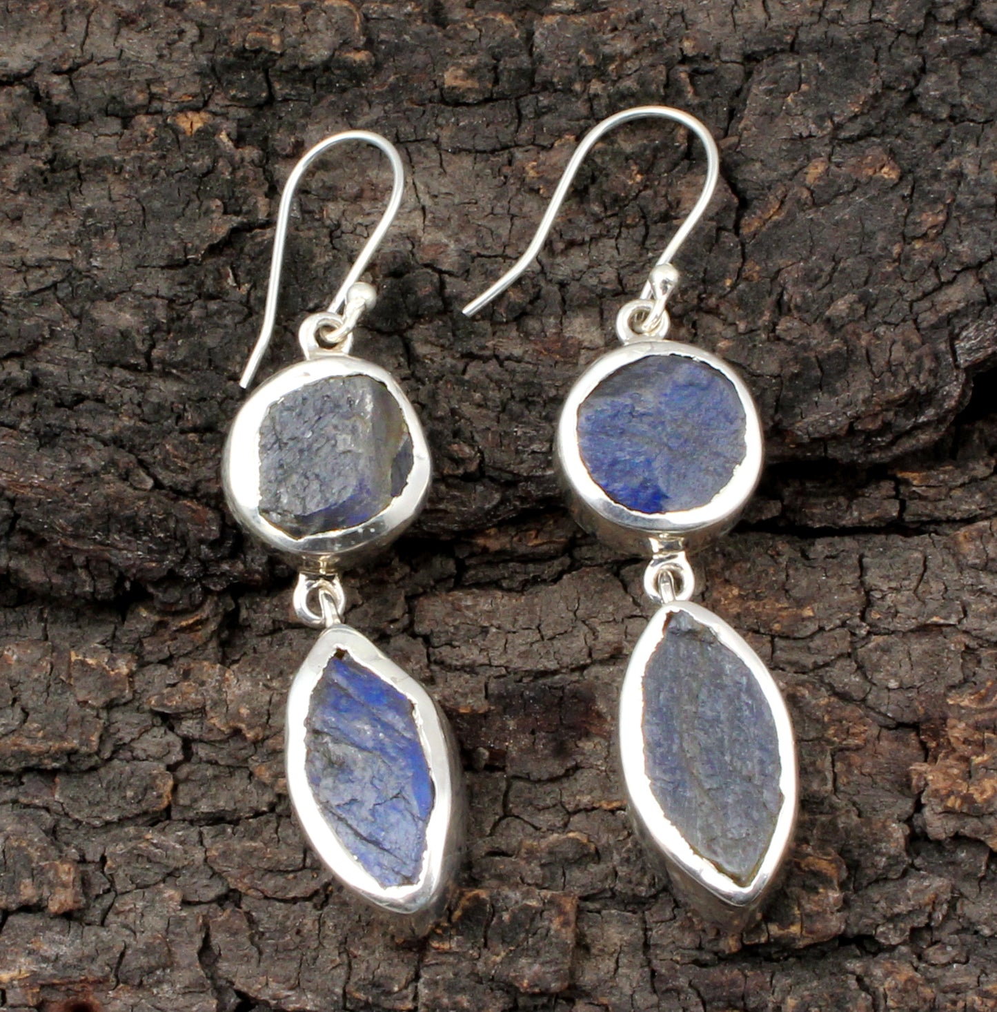 Natural Rough Labradorite Earrings in 925 Sterling Silver Handmade Jewelry