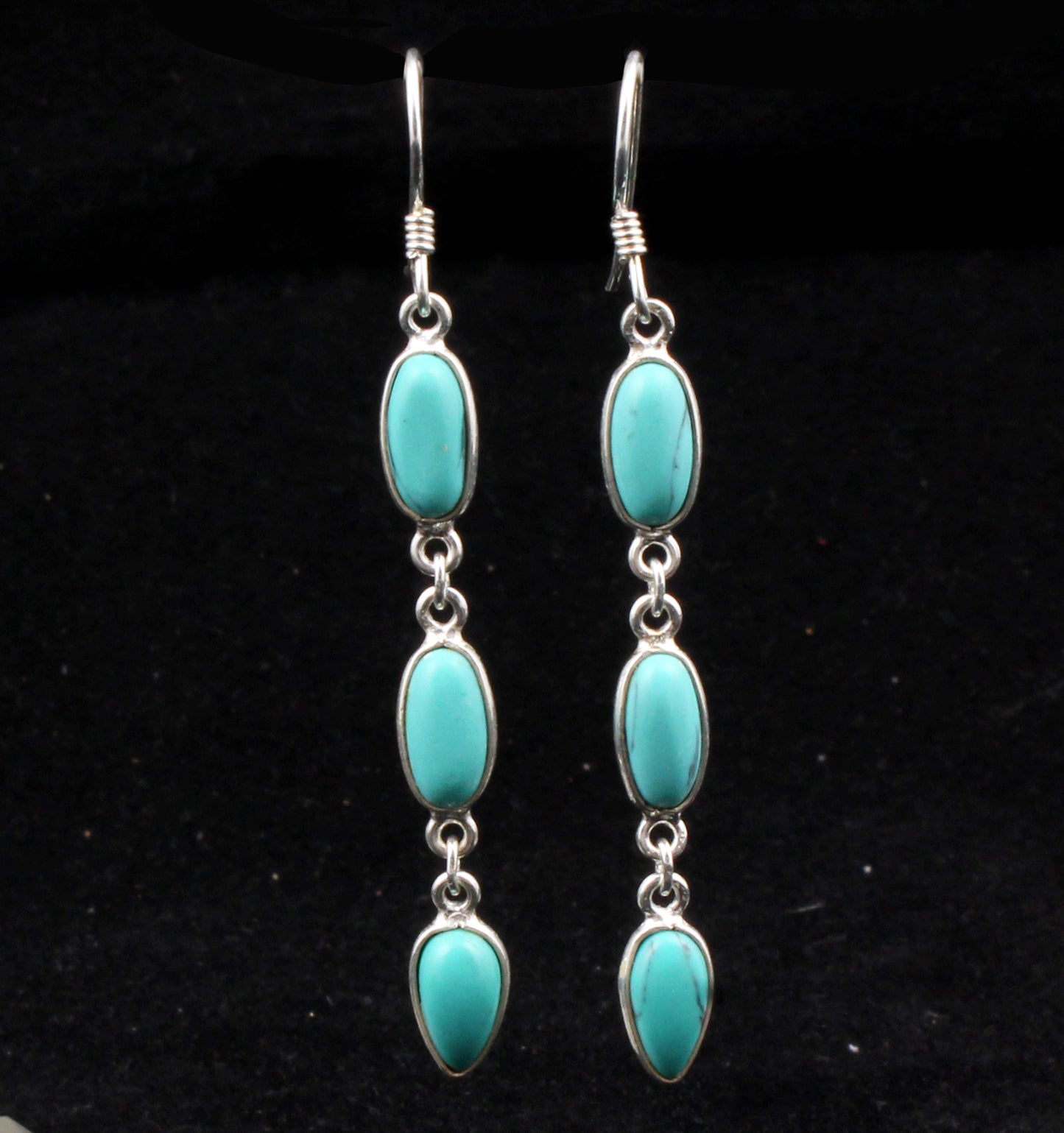 Turquoise Earrings in 925 Sterling Silver Handmade Long Dangle Jewelry