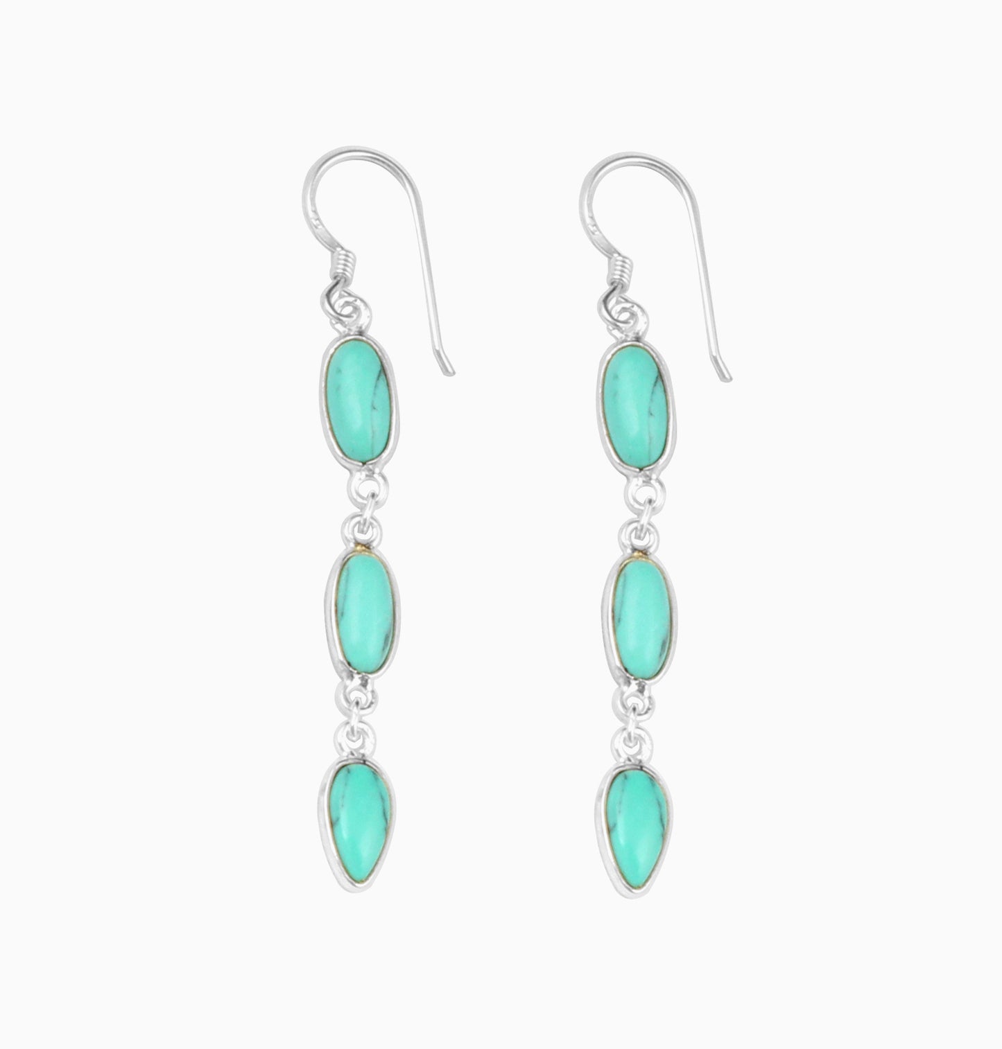 Turquoise Earrings in 925 Sterling Silver Handmade Long Dangle Jewelry