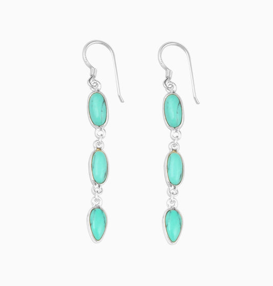 Turquoise Earrings in 925 Sterling Silver Handmade Long Dangle Jewelry