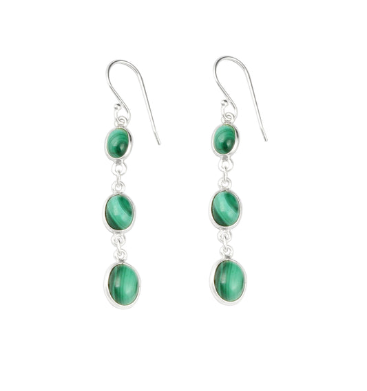 Green Malachite Earrings in 925 Sterling Silver Handmade Gemstone Jewelry