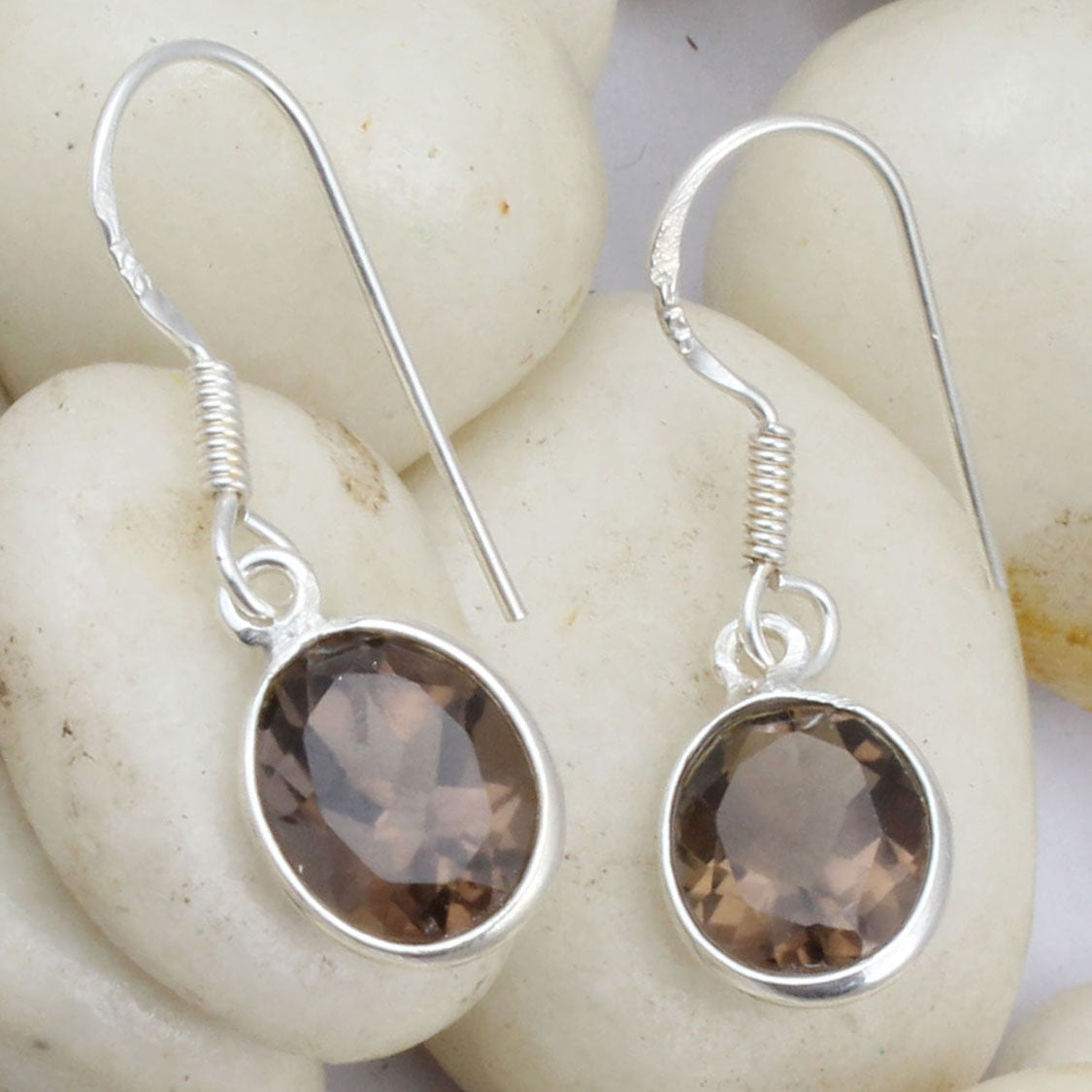 Smoky Quartz 925 Sterling Silver Earrings Faceted Gemstone Dangle Jewelry