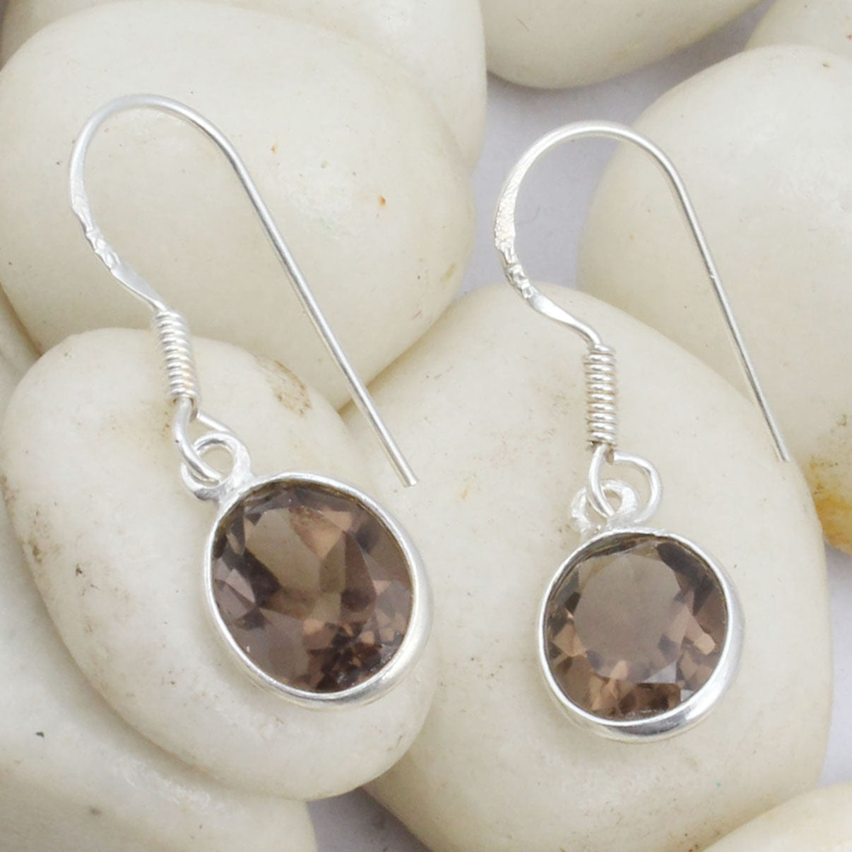 Smoky Quartz 925 Sterling Silver Earrings Faceted Gemstone Dangle Jewelry