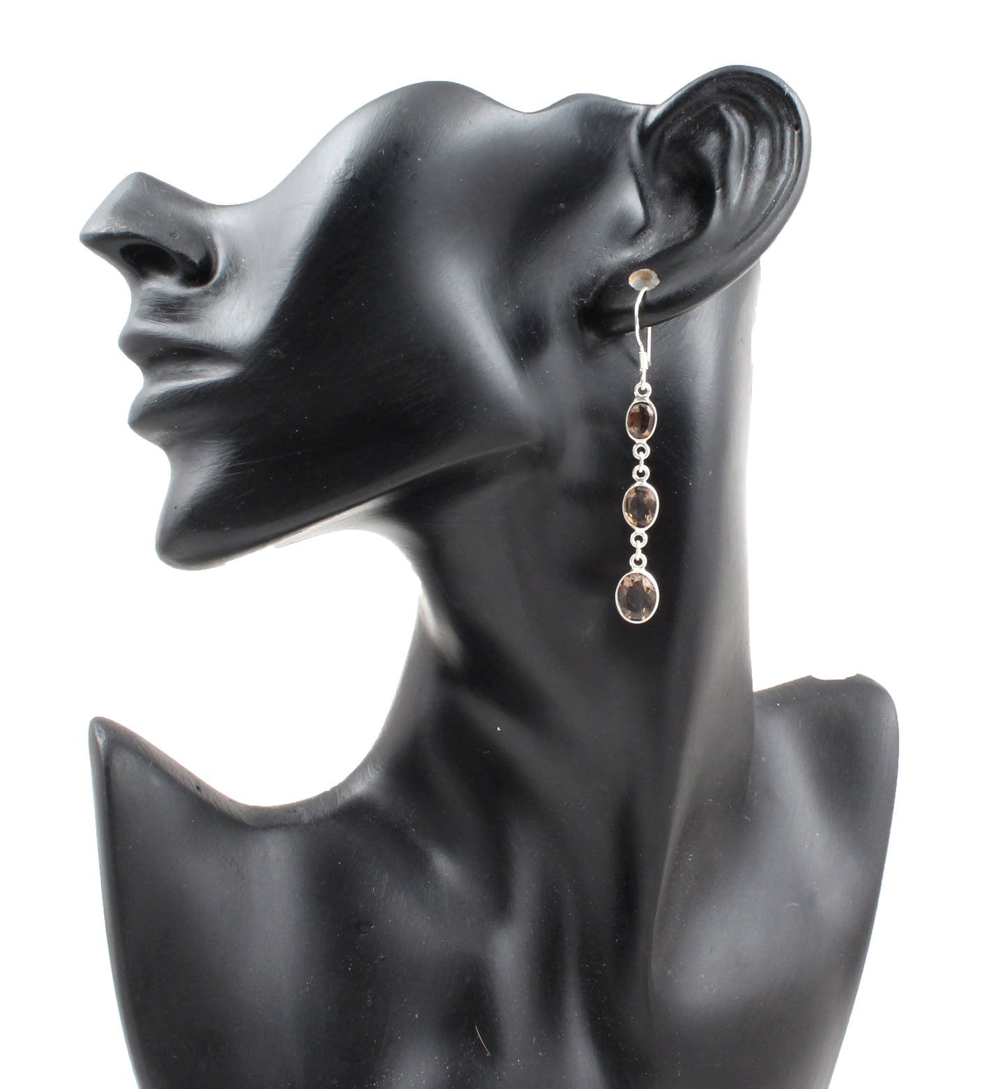 Smoky Quartz Oval Shape Earrings 925 Sterling Silver Dangle Earrings
