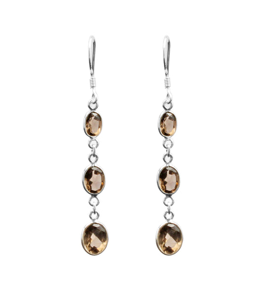 Smoky Quartz Oval Shape Earrings 925 Sterling Silver Dangle Earrings