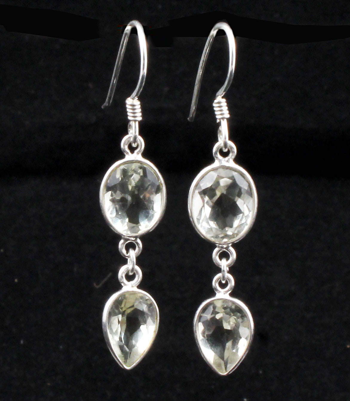Green Amethyst Earrings in 925 Sterling Silver Handmade Gemstone Ear Wire Earrings