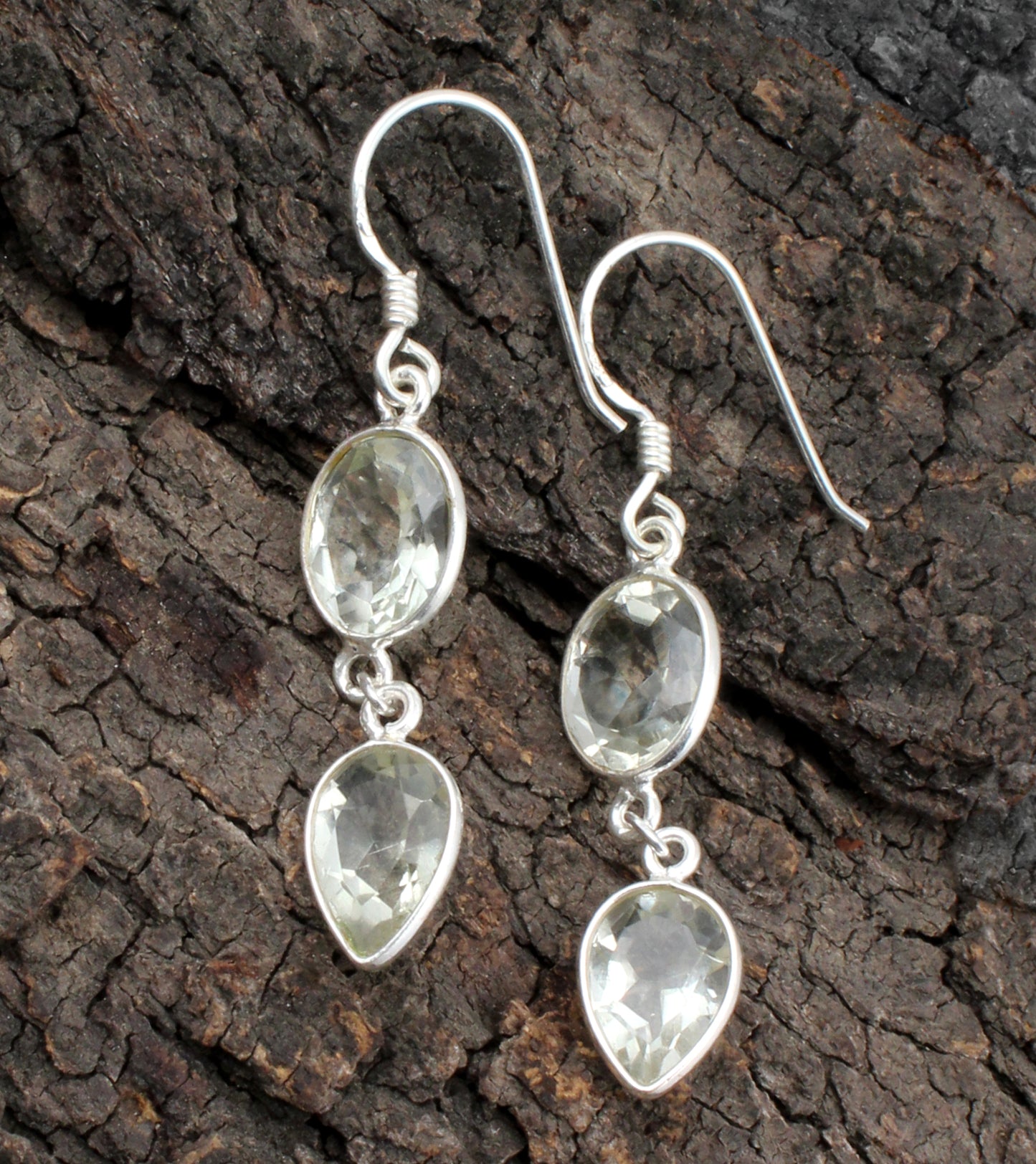 Green Amethyst Earrings in 925 Sterling Silver Handmade Gemstone Ear Wire Earrings