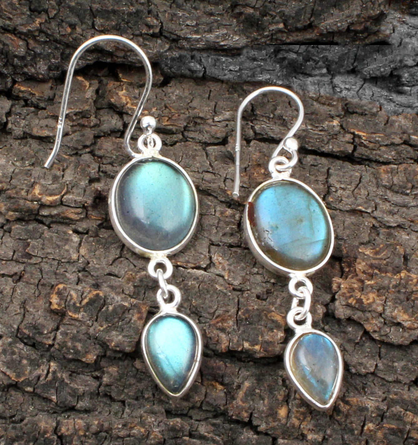 Flashy Labradorite Stone Earrings in 925 Sterling Silver Handmade Dangle Earrings