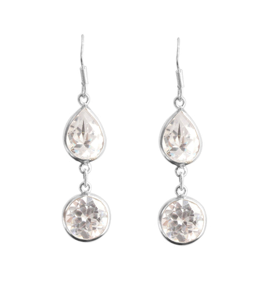 Dainty Cubic Zirconia Silver Dangle Earrings 925 Sterling Silver Jewelry