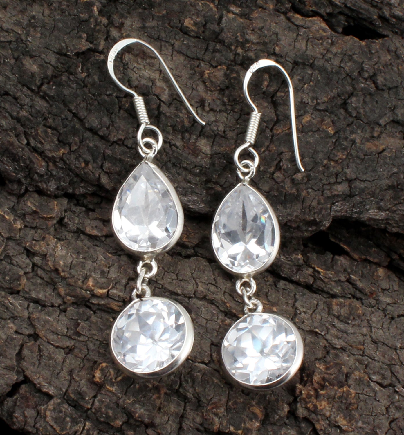 Dainty Cubic Zirconia Silver Dangle Earrings 925 Sterling Silver Jewelry