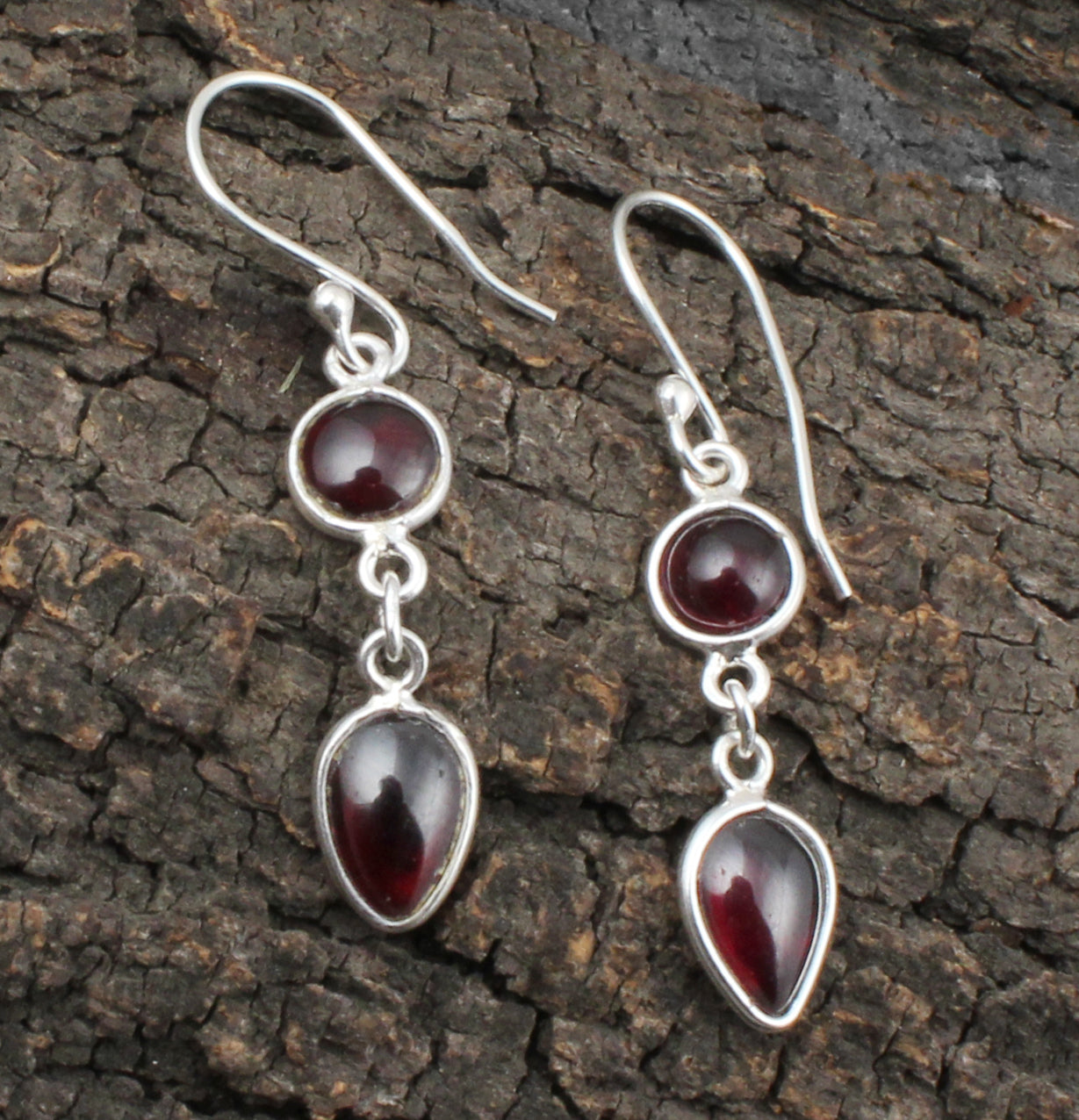 Red Garnet Earrings in 925 Sterling Silver Handmade Dangle Gemstone Jewelry