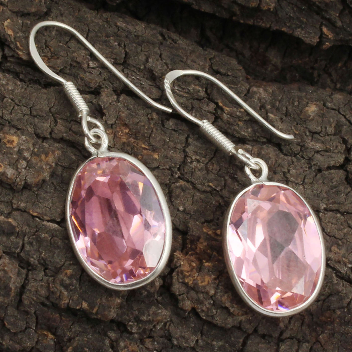 Pink Zircon 925 Sterling Silver Earrings Handmade Dangle Faceted Oval Shape Gemstone Earrings