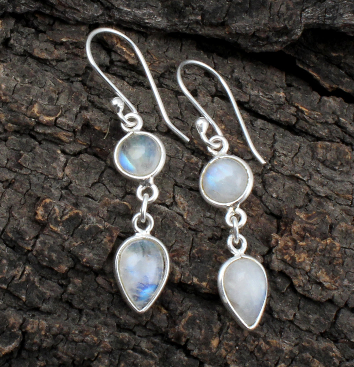 Natural Rainbow Moonstone Earrings 925 Sterling Silver Jewelry