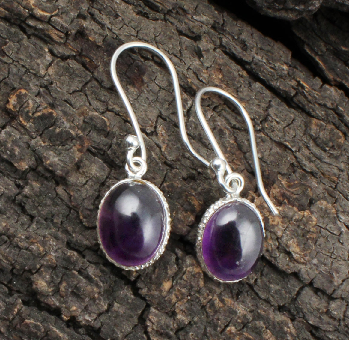 Amethyst Gemstone Earrings in 925 Sterling Silver Designer Bezel Setting Earrings
