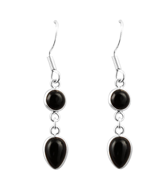Black Onyx Stone Earrings in 925 Sterling Silver Handmade Dangle Jewelry