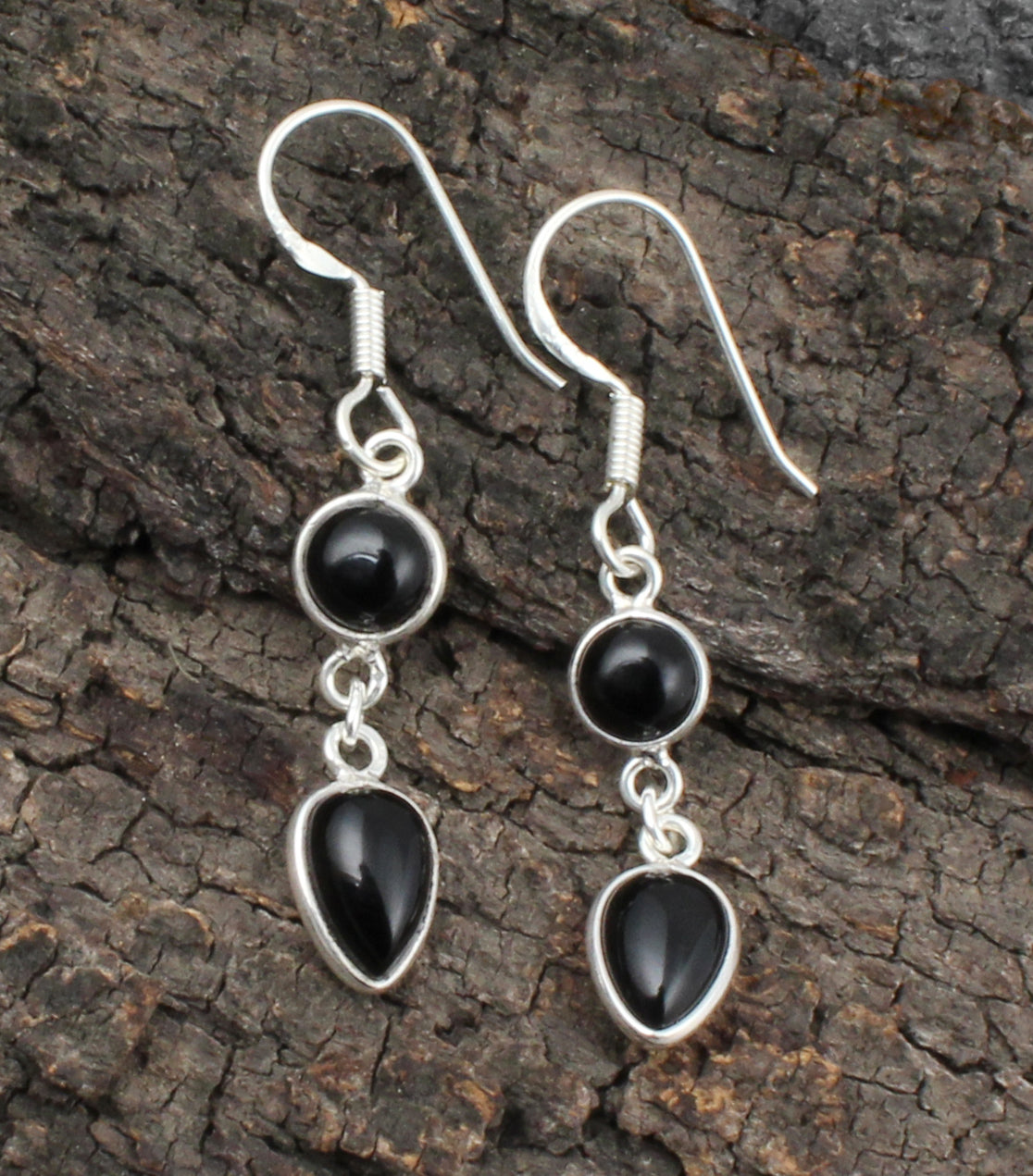 Black Onyx Stone Earrings in 925 Sterling Silver Handmade Dangle Jewelry