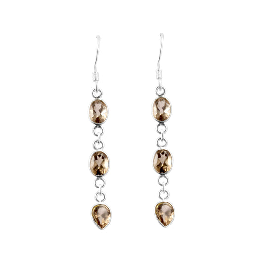 Smoky Quartz Gemstone Earrings in 925 Sterling Silver Bezel Set Earrings