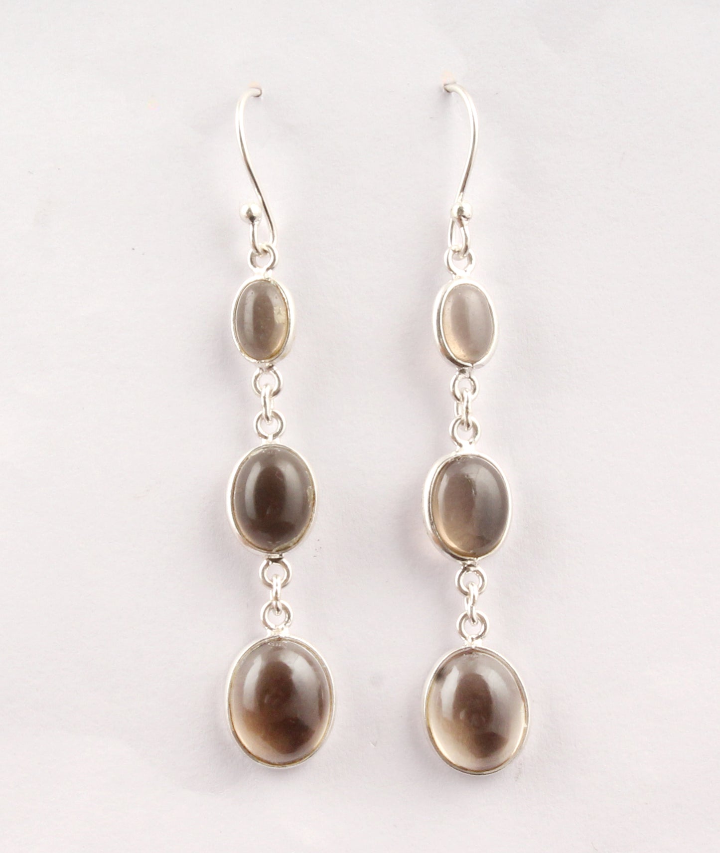 Smoky Quartz Cabochon Earrings in 925 Sterling Silver Handmade Lightweight Jewelry