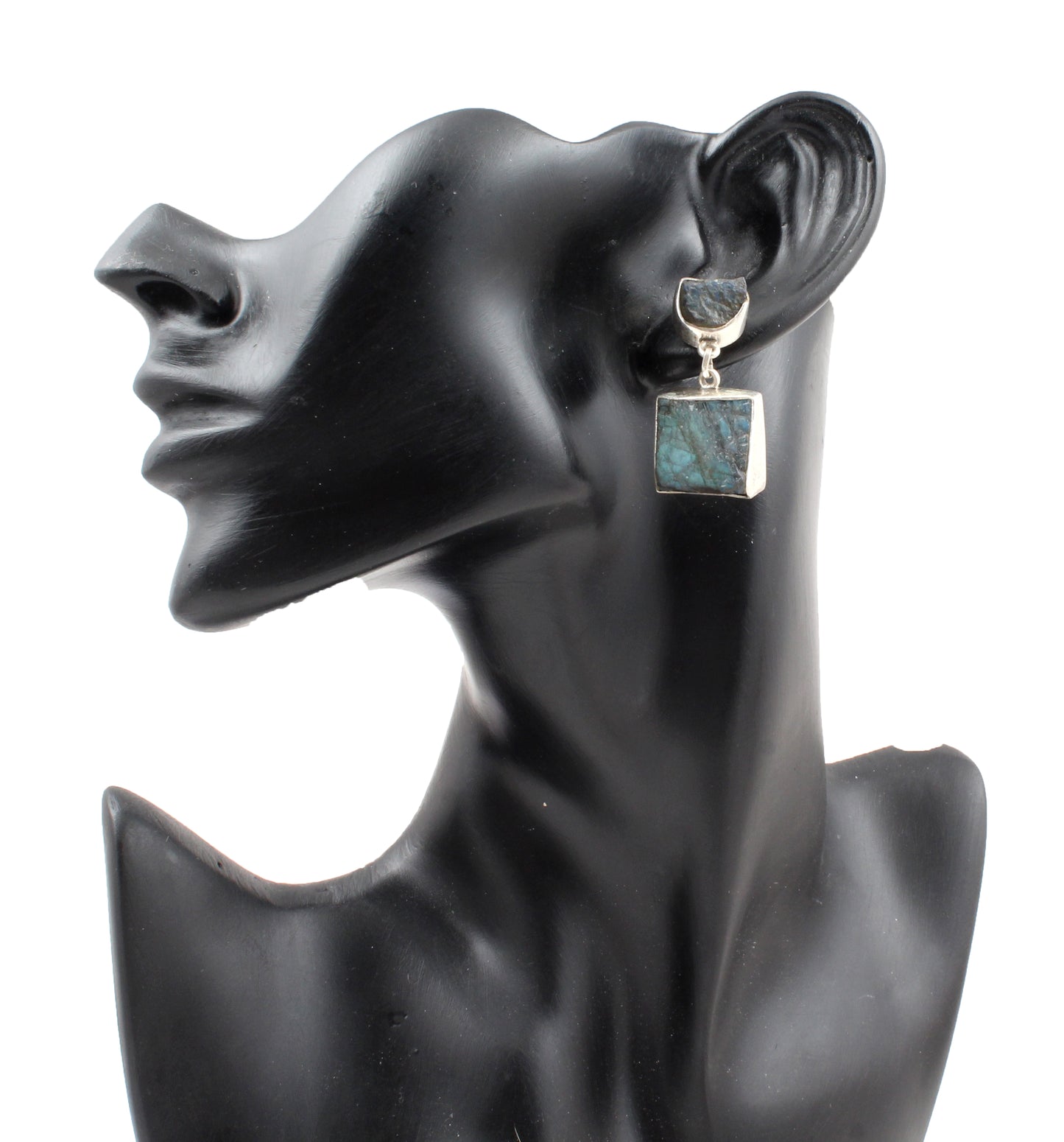 Raw Labradorite Dangle Earrings Handmade Rough Stone 925 Sterling Silver Jewelry