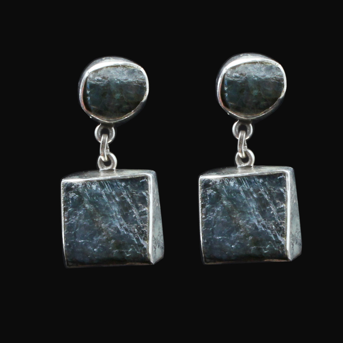 Raw Labradorite Dangle Earrings Handmade Rough Stone 925 Sterling Silver Jewelry