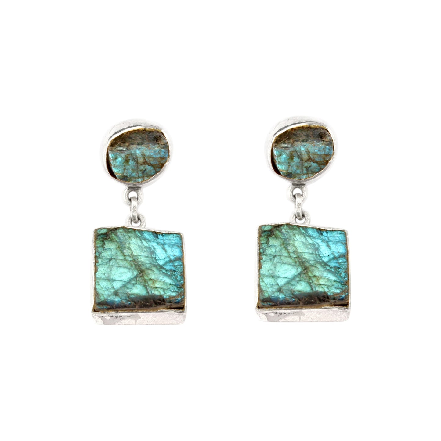 Raw Labradorite Dangle Earrings Handmade Rough Stone 925 Sterling Silver Jewelry