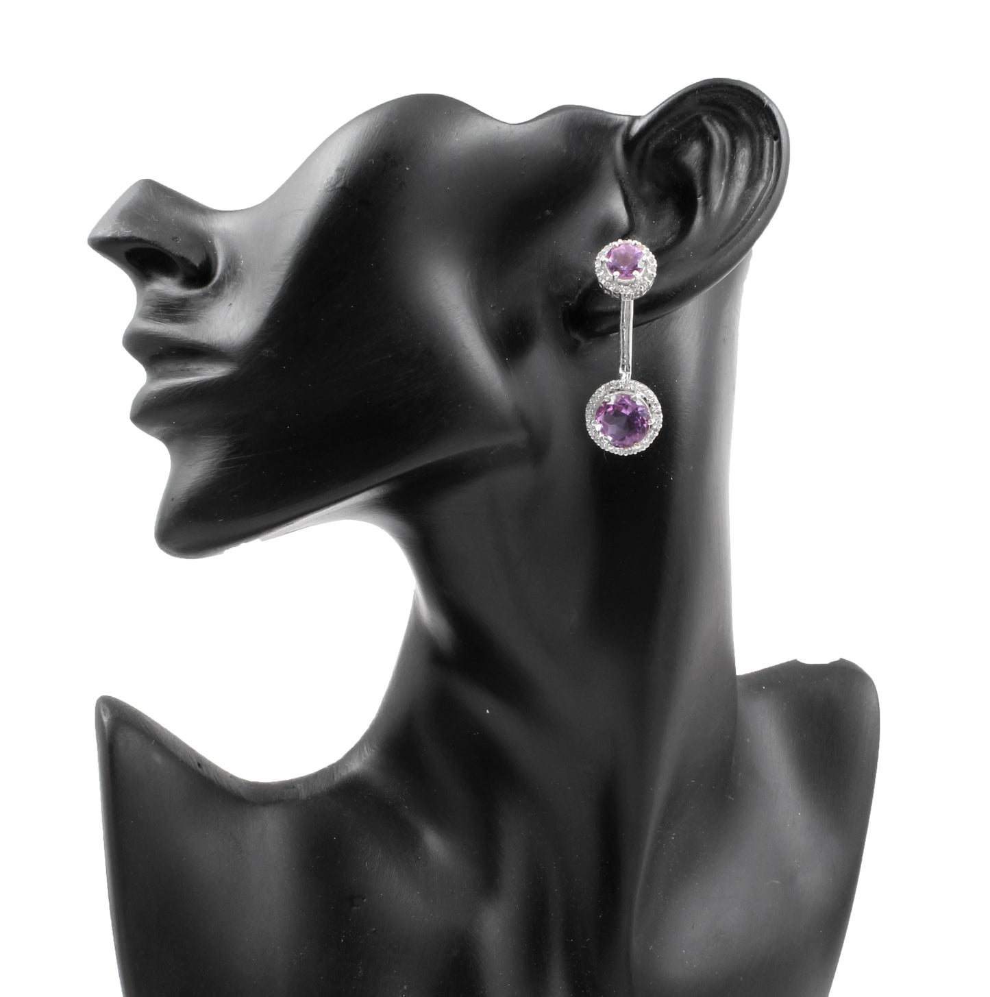 Amethyst Earrings with CZ 925 Sterling Silver Handmade Cluster Dangle Earrings