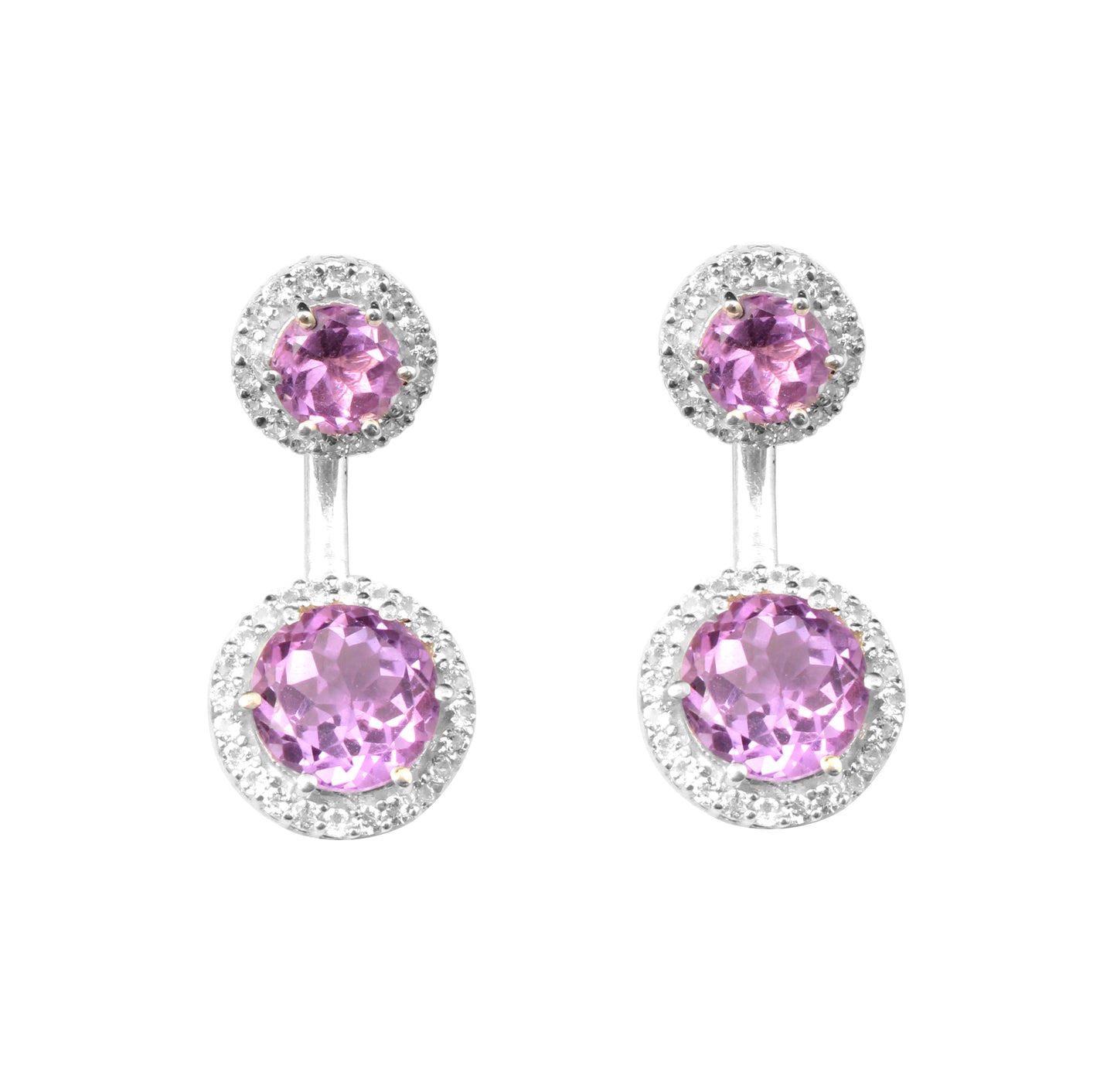 Amethyst Earrings with CZ 925 Sterling Silver Handmade Cluster Dangle Earrings
