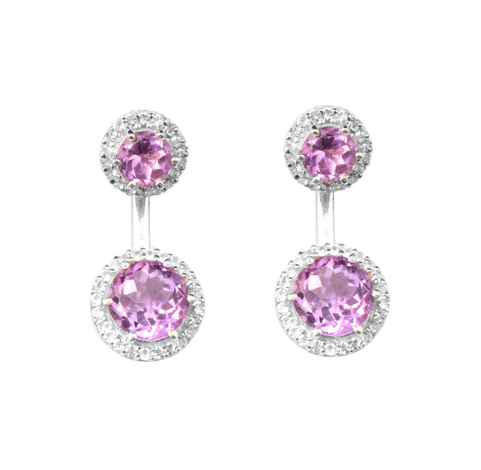 Amethyst Earrings with CZ 925 Sterling Silver Handmade Cluster Dangle Earrings