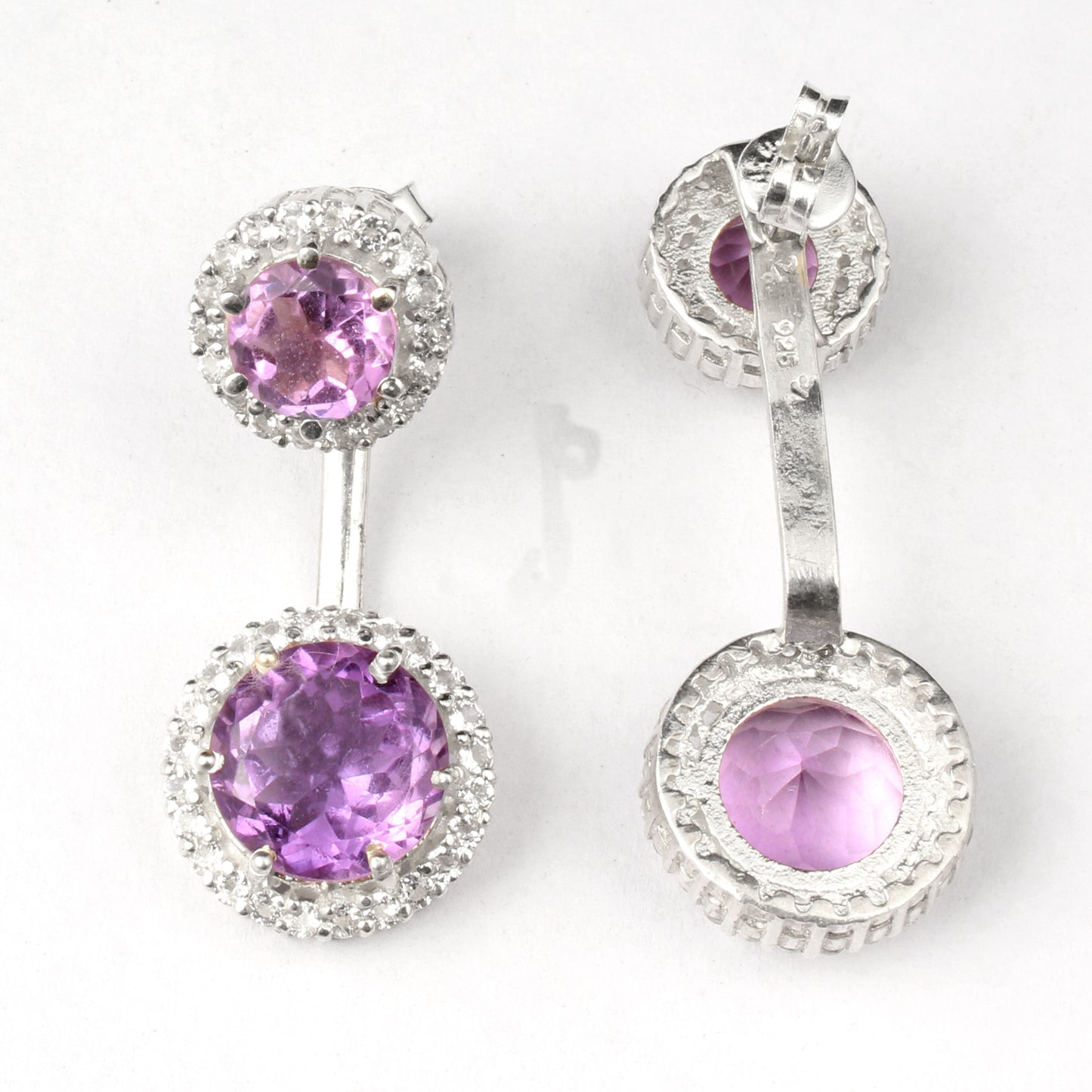 Amethyst Earrings with CZ 925 Sterling Silver Handmade Cluster Dangle Earrings