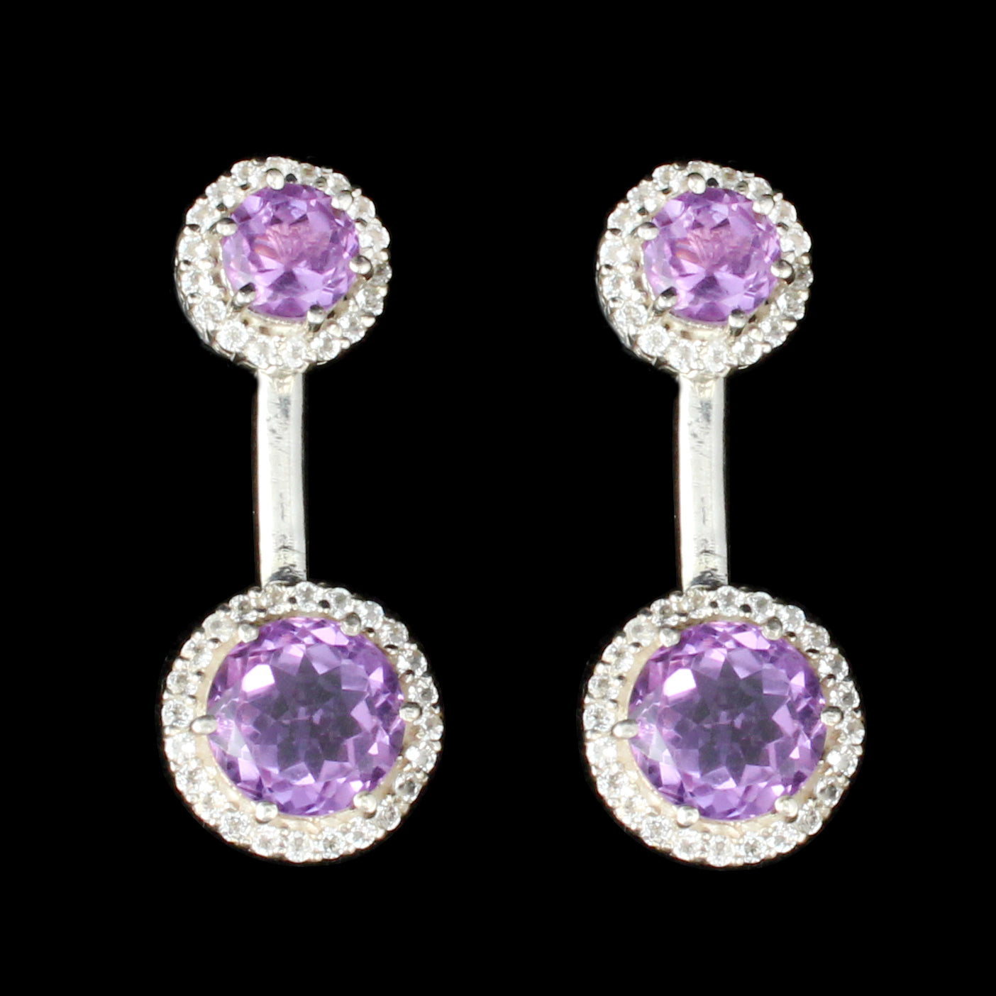 Amethyst Earrings with CZ 925 Sterling Silver Handmade Cluster Dangle Earrings