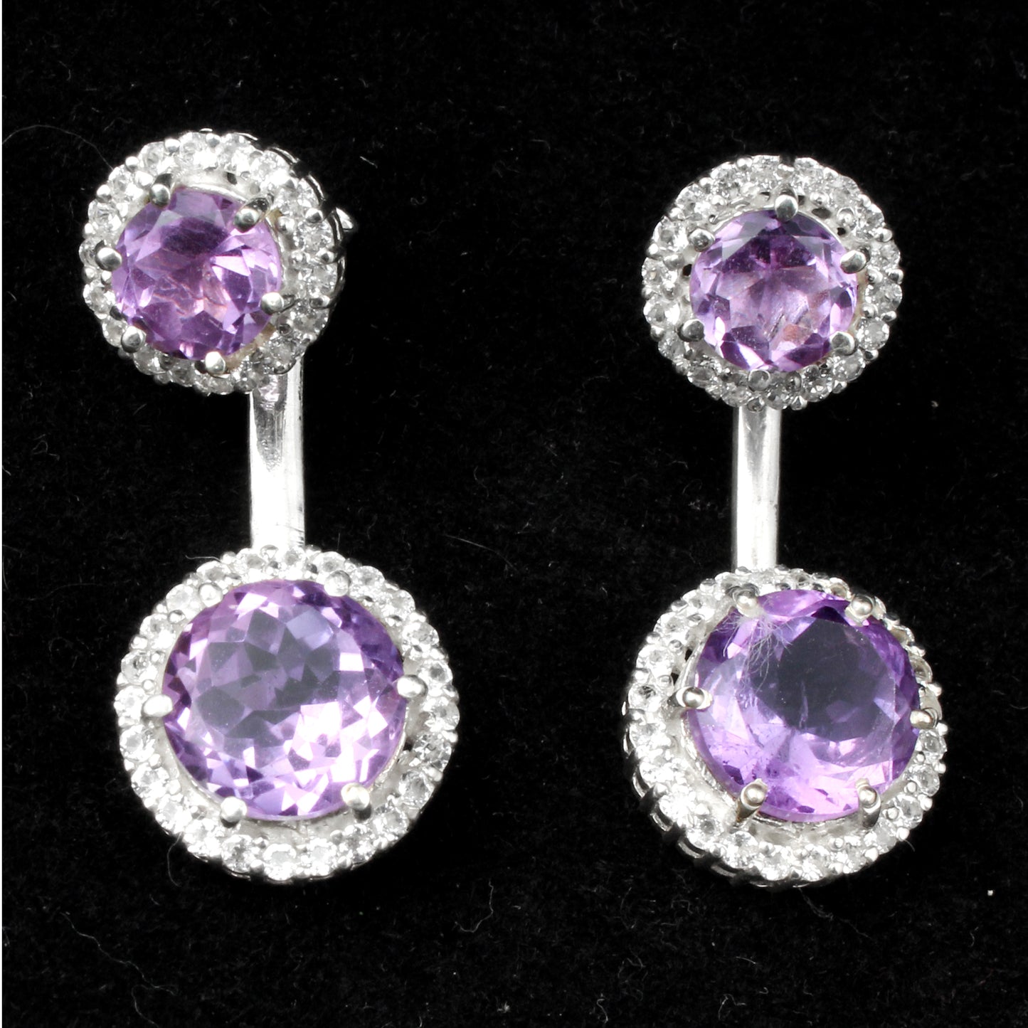 Amethyst Earrings with CZ 925 Sterling Silver Handmade Cluster Dangle Earrings