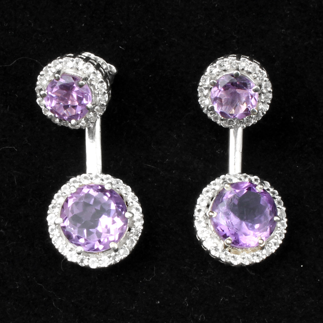 Amethyst Earrings with CZ 925 Sterling Silver Handmade Cluster Dangle Earrings