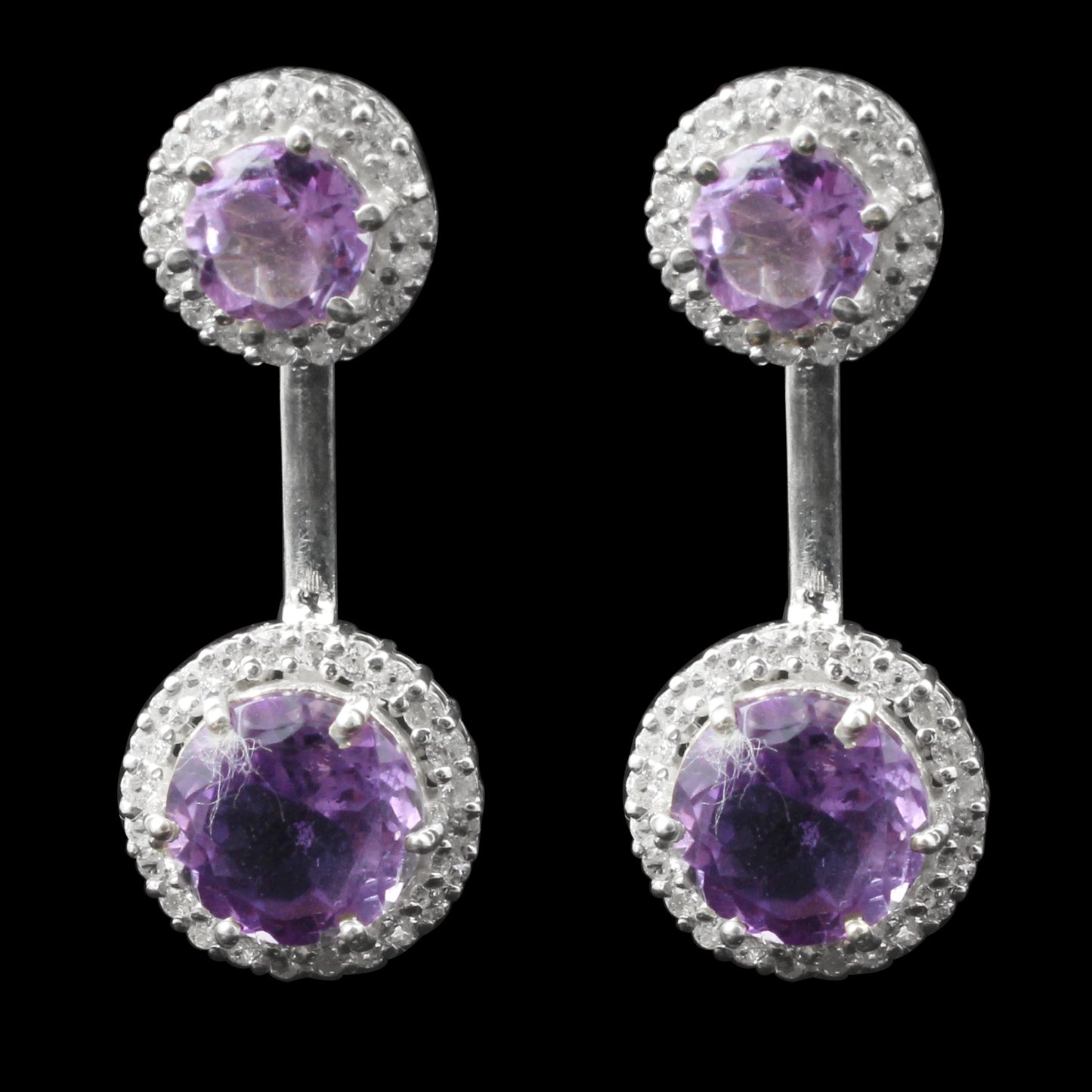 Amethyst Earrings with CZ 925 Sterling Silver Handmade Cluster Dangle Earrings