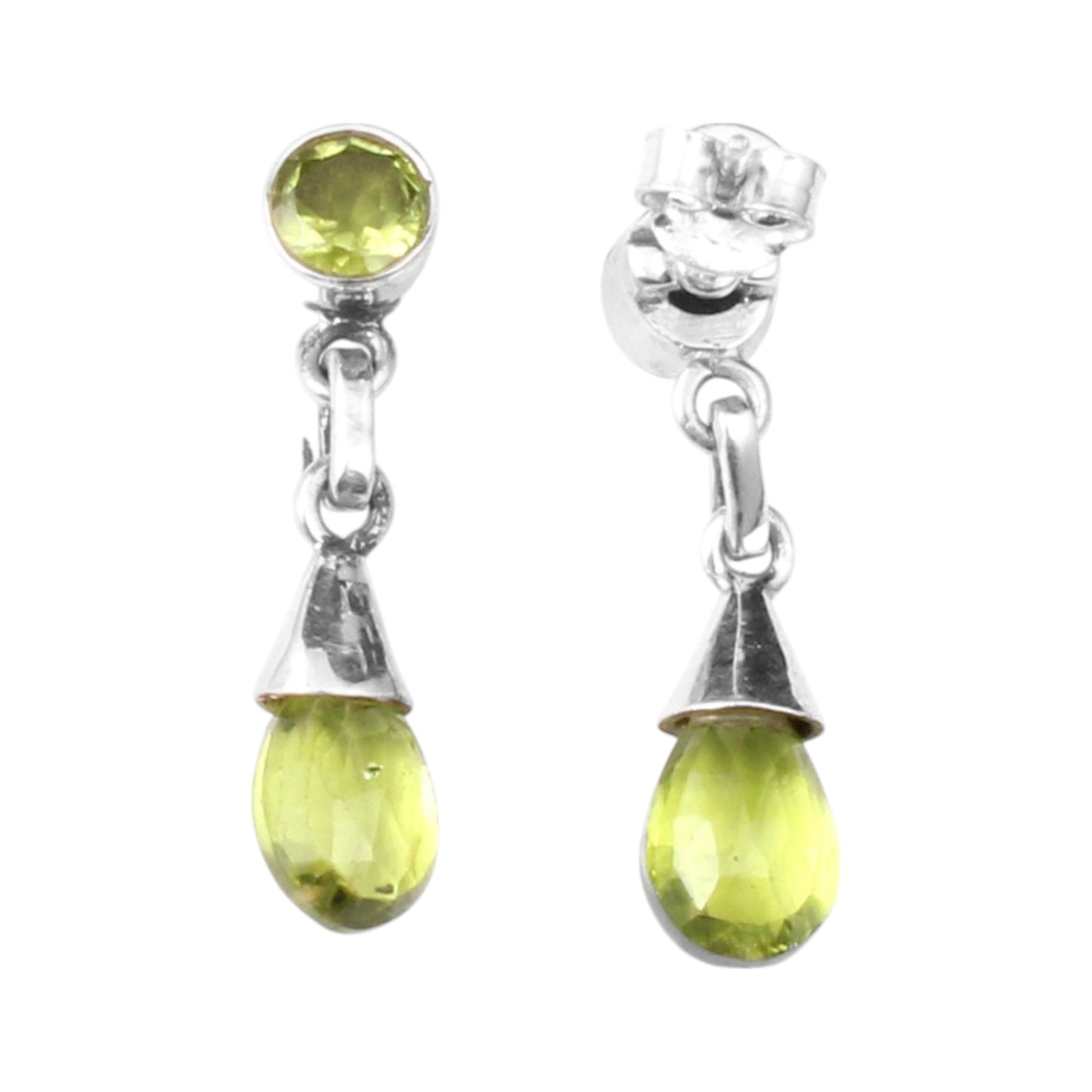 Natural Peridot Dangle Earrings in 925 Sterling Silver Handmade Gemstone Jewelry