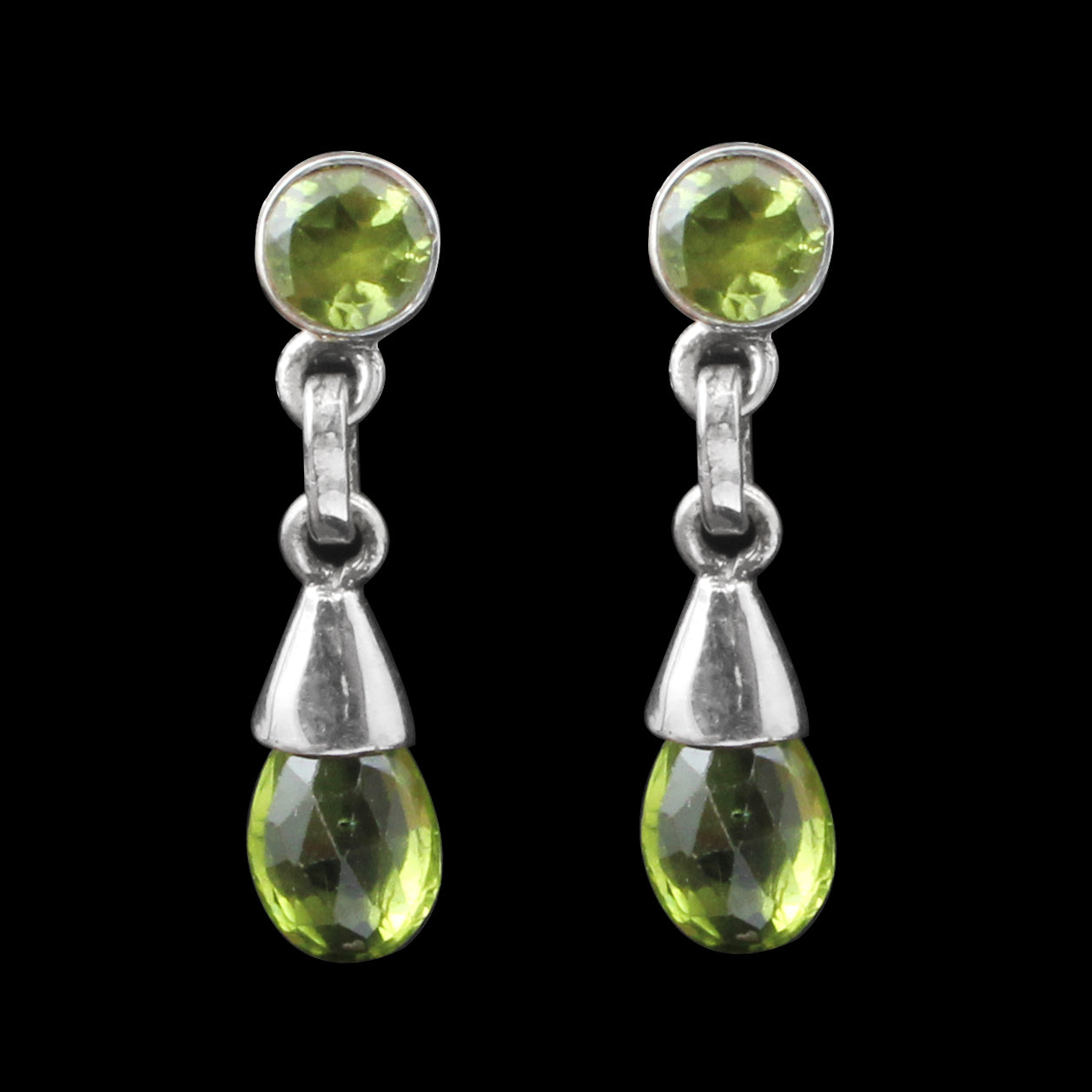 Natural Peridot Dangle Earrings in 925 Sterling Silver Handmade Gemstone Jewelry