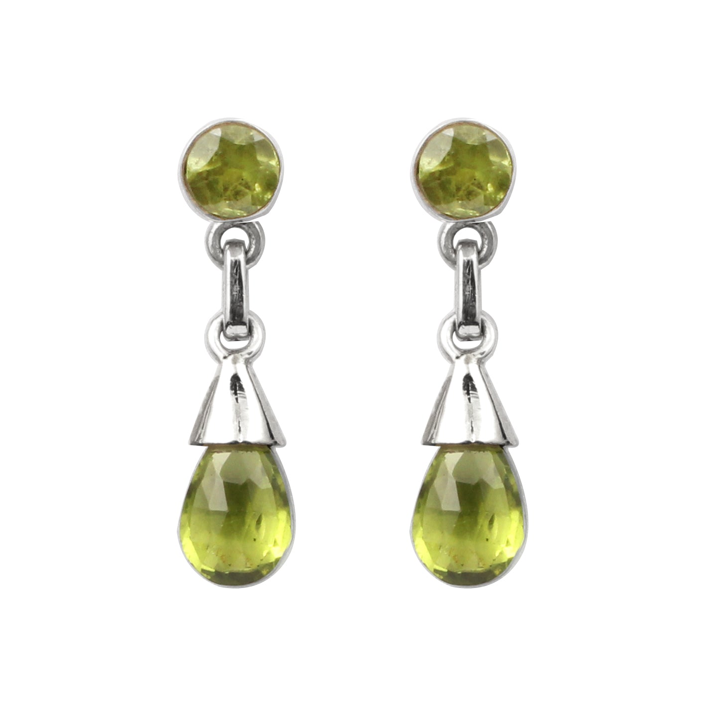 Natural Peridot Dangle Earrings in 925 Sterling Silver Handmade Gemstone Jewelry