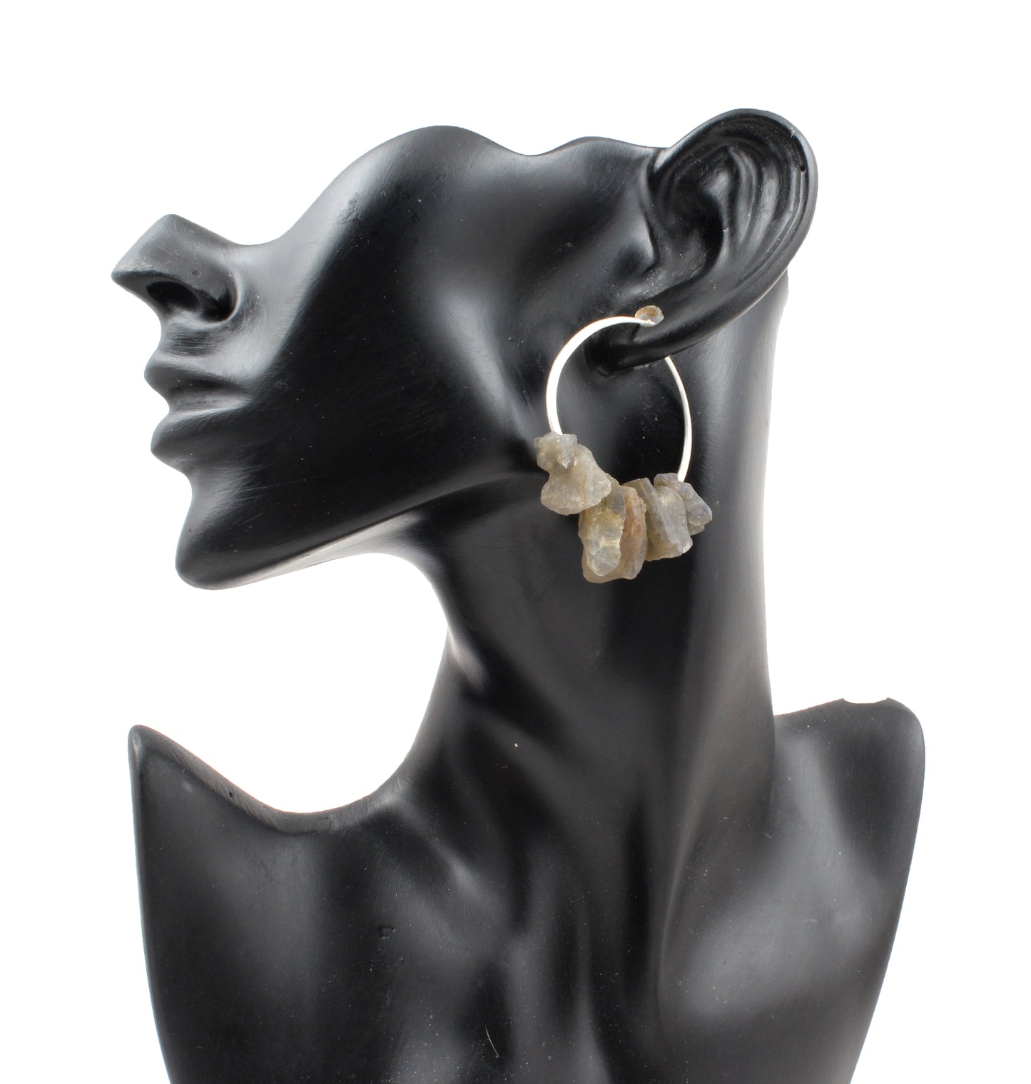Rough Labradorite Hoop Earrings Handmade 925 Sterling Silver Raw Gemstone Earrings