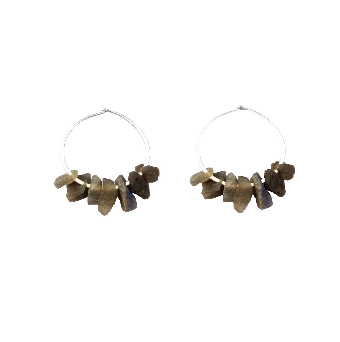 Rough Labradorite Hoop Earrings Handmade 925 Sterling Silver Raw Gemstone Earrings