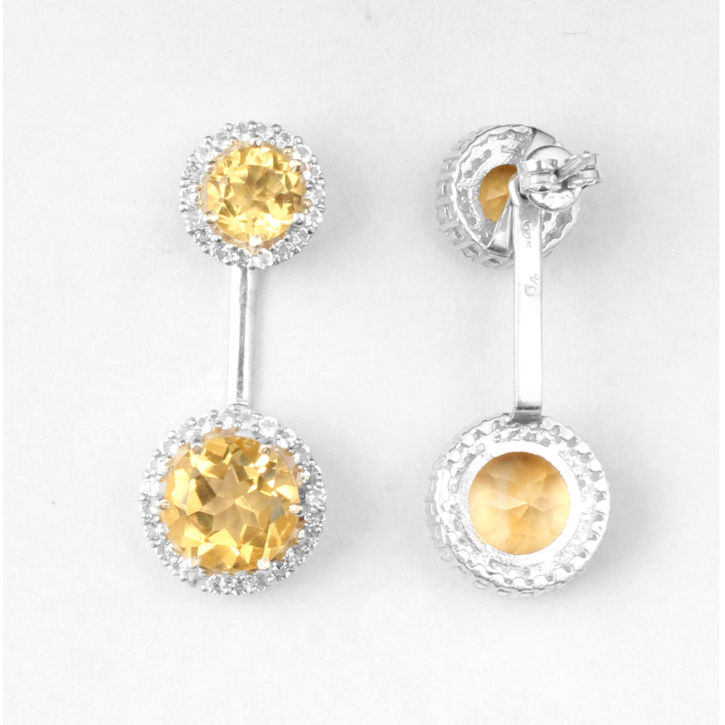 Round Citrine Earrings with CZ 925 Sterling Silver Handmade Dangle Jewelry