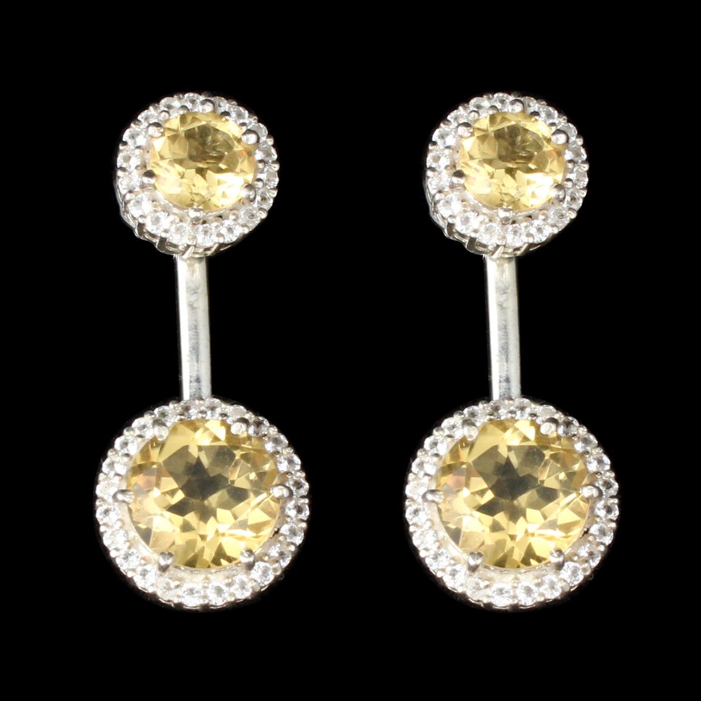 Round Citrine Earrings with CZ 925 Sterling Silver Handmade Dangle Jewelry